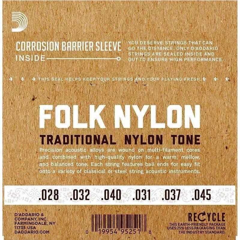 D'Addario Classical Guitar Strings EJ33 Folk Nylon - Ball End -80/20 Bronze - Clear Nylon Trebles, , large image number 1