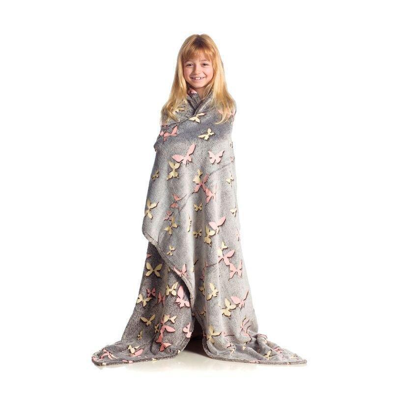 Kanguru Rolled Plaid Blanket - Butterflies (Glow In The Dark) (135 x 150cm), , large image number 0