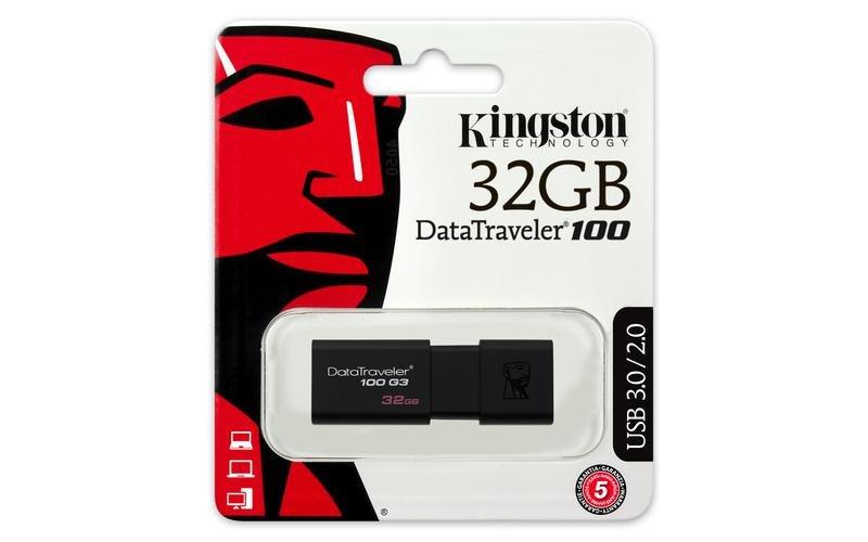 Kingston 32GB Data Traveler 100 G3 USB 3.0 Flash Drive Black, , large image number 1