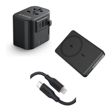 ANKER - Anker 334 MagGo Battery - PowerCore 10K + PowerExtend USB-C Travel Adapter 30W + PowerLine III Flow USB-C to Lightning Cable 3ft