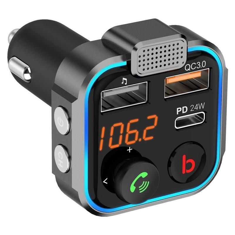 Porodo Smart Car Charger FM Transmitter with 24W PD Port & QC 3.0 Black, , large image number 1