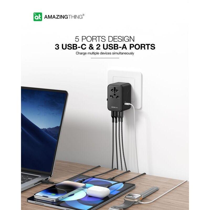 AmazingThing Explorer Pro PD 65W 5 Ports 2A + 3C Travel Charger - Black, , large image number 4