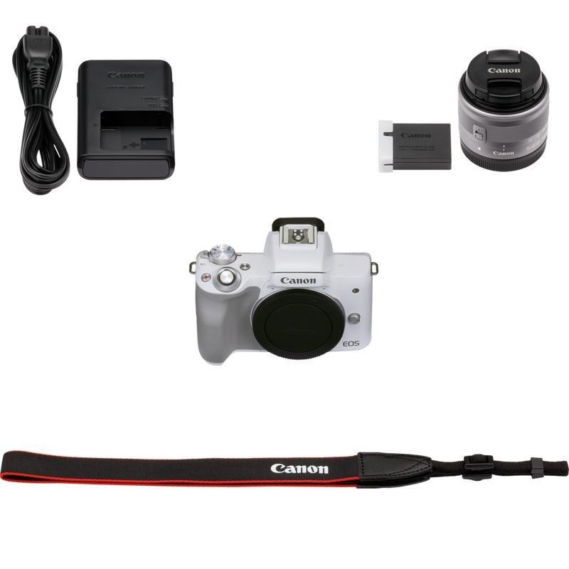 Canon EOS M50 Mark II Mirrorless Camera + EF-M 15-45mm IS STM Lens White, , large image number 2