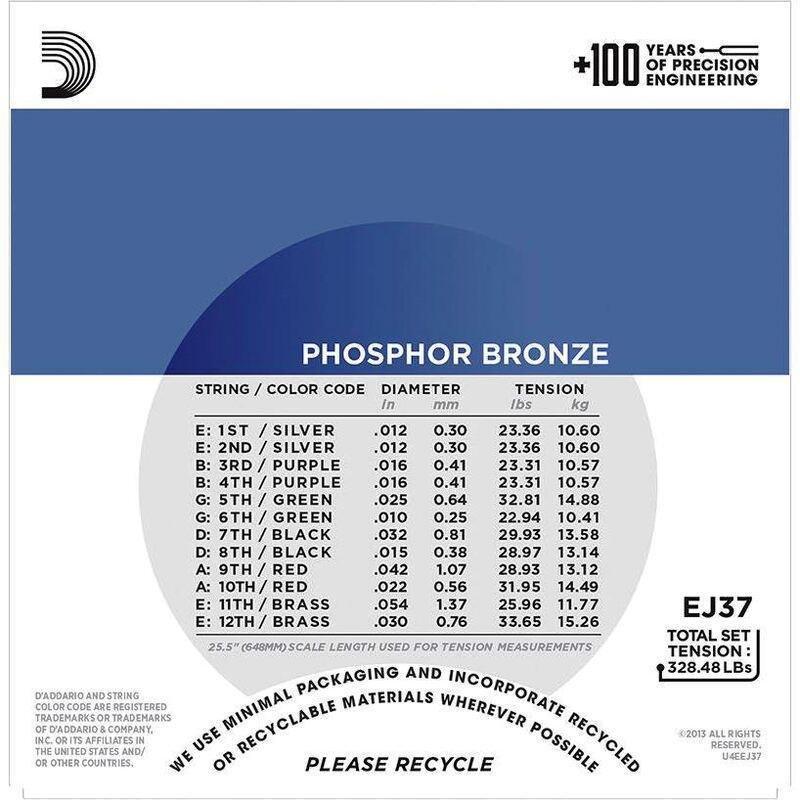 D'Addario EJ37 Phosphor Bronze 12-String Acoustic Guitar Strings - Medium Top - Heavy Bottom - 12-54, , large image number 1