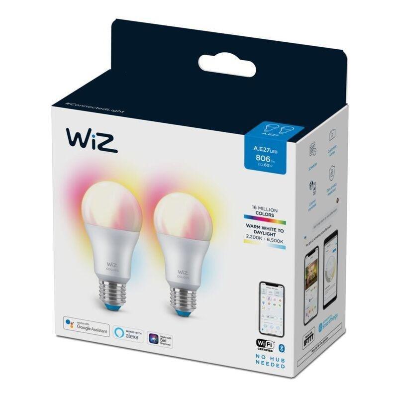 WiZ AE27 Wi-Fi Bulb Color + Tunable White/9W A60 806lm (Pack of 2), , medium