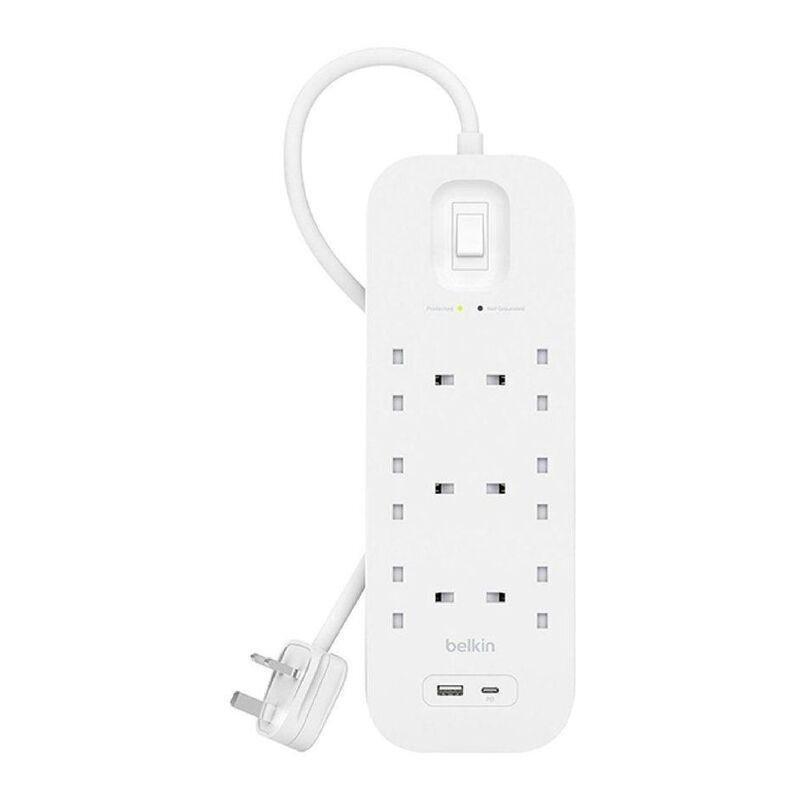 Belkin 6-Outlet Surge Protector 18W USB-A & USB-C Ports (2m Cord) - White, , medium