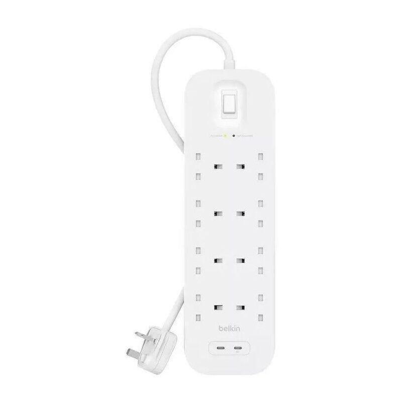 Belkin 8-Outlet Surge Protector 30W Dual USB-C Ports (2m Cord) - White, , large image number 0