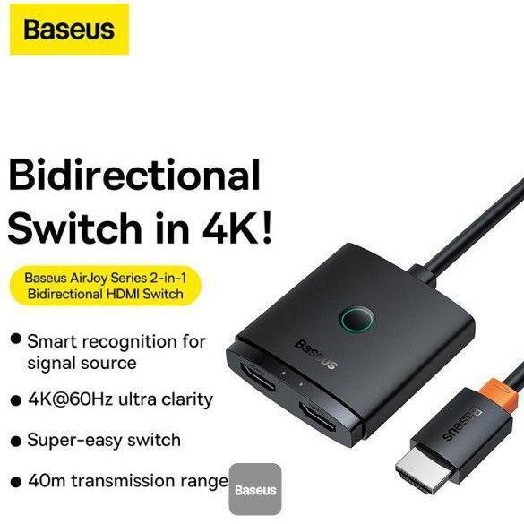 Baseus AirJoy Series 2-in-1 Bidirectional HDMI Switch with 1m Cable - Cluster Black, , large image number 1
