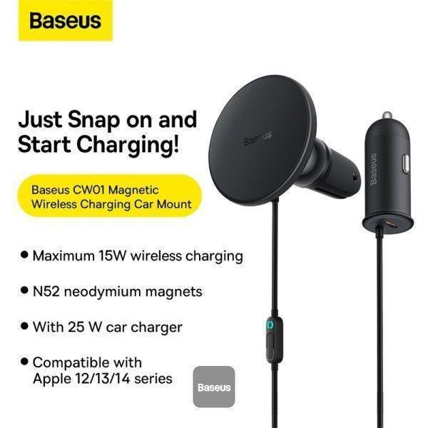 Baseus CW01 Magnetic Wireless Charging Car Mount 40W (Wireless Charging 15W/Tpye-C 25W) - Claw Editon - Cluster Black, , large image number 2