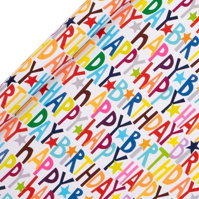 Glick RPS117 Luxury White Happy Birthday Gift Wrapping Paper (400 x 70 cm), , medium