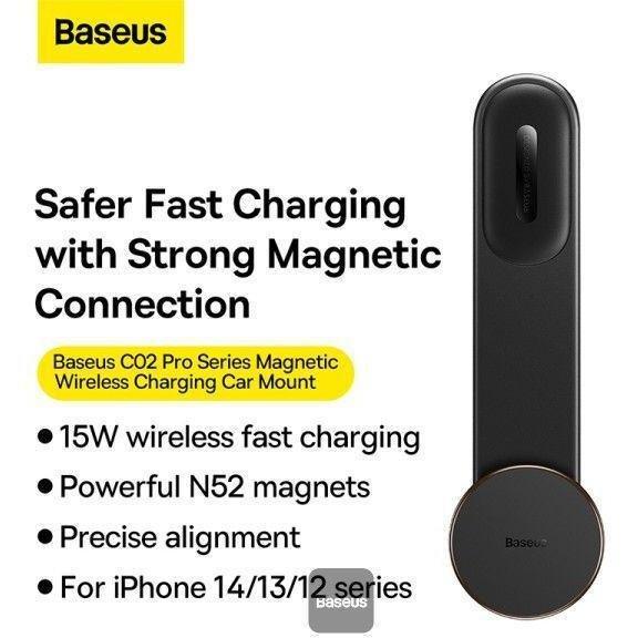 Baseus C02 Pro Series Magnetic Wireless Charging Car Mount - Cluster Black, , large image number 1