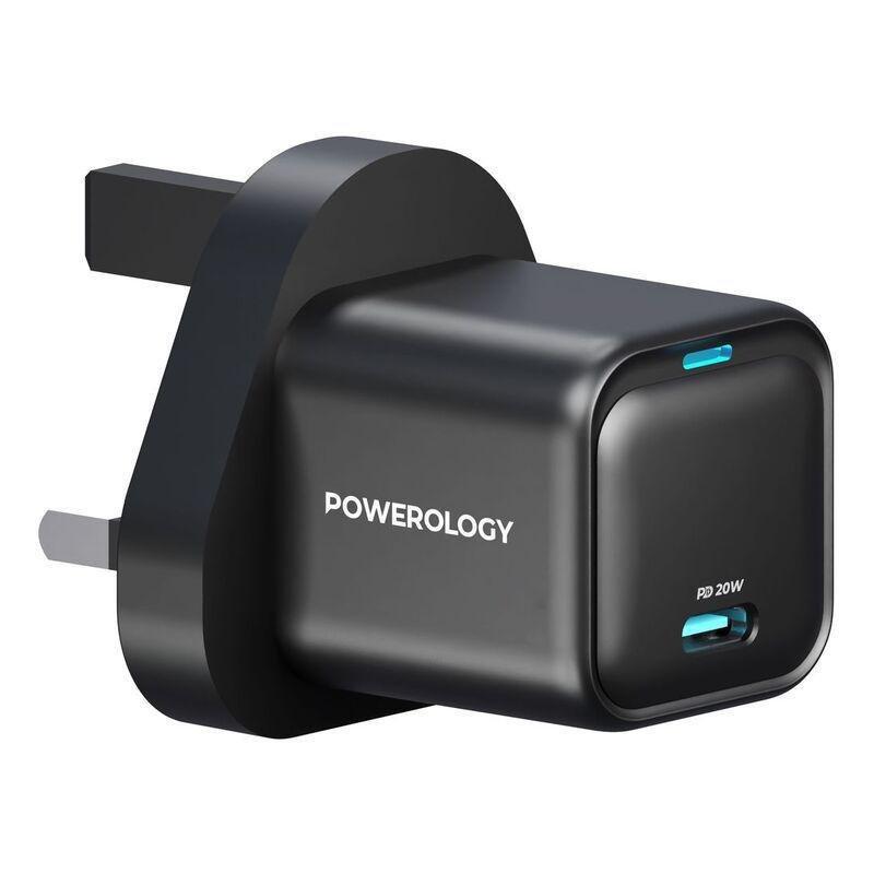 Powerology UK 3Pin Ultra-Compact USB-C GaN Charger 20W - Black, , large image number 0