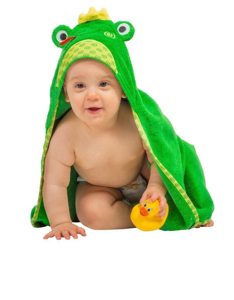 Zoocchini Flippy The Frog Green Baby Hooded Towel, , large image number 0