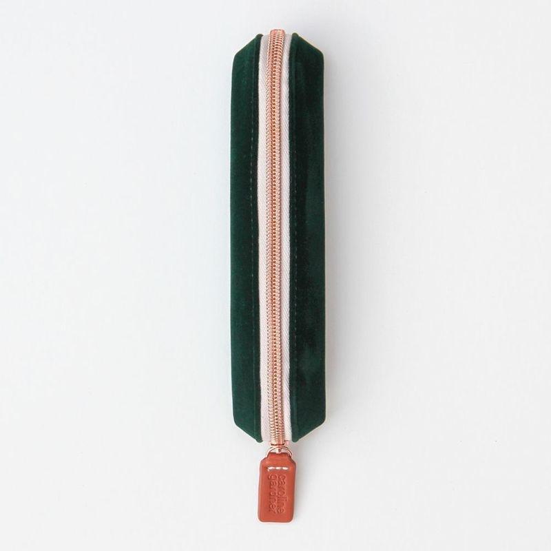Caroline Gardner Velvet Green Pencil Case, , large image number 0