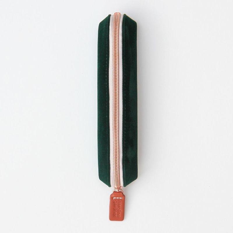 CAROLINE GARDNER - Caroline Gardner Velvet Green Pencil Case