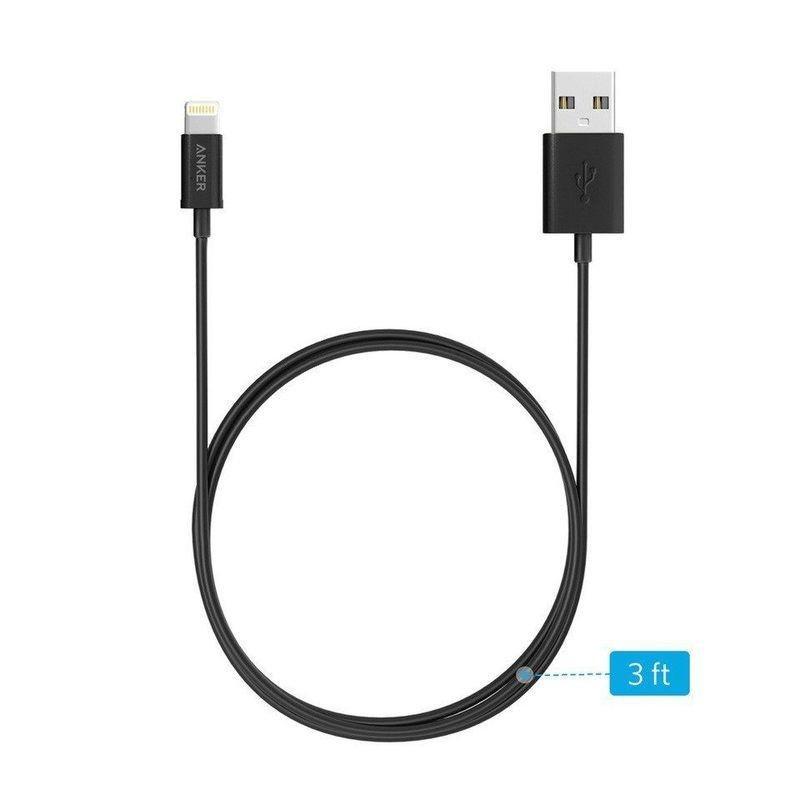 Anker MFI 3Ft USB to Lightning Round Black Cable, , large image number 0