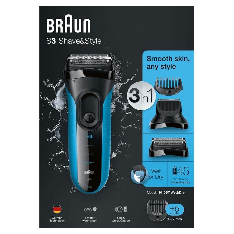 Braun Series 3 Shave & Style 3010BT 3-In-1 Electric Wet & Dry Shaver, , large image number 6