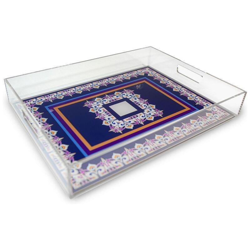 Roomours Kareem Mandala Large Tray - Blue (40 x 30 cm), , medium