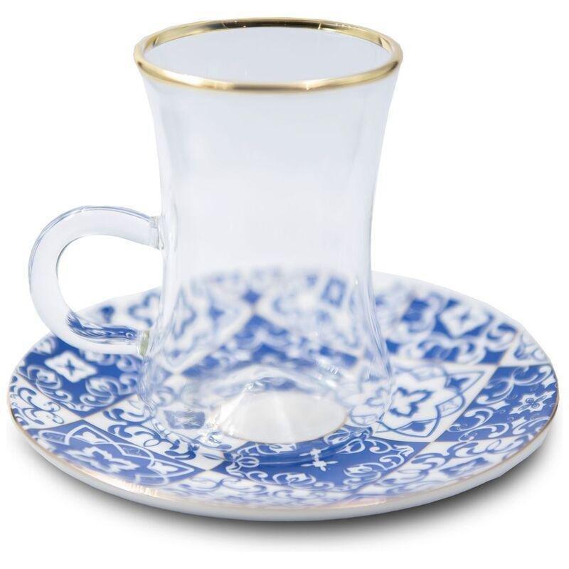 Roomours Blue Gold Line Tea Cups & Saucers (Set of 6) - Blue/Gold, , large image number 0