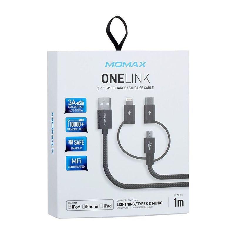 Momax Onelink 3-In-1 Cable 1M Black, , large image number 1