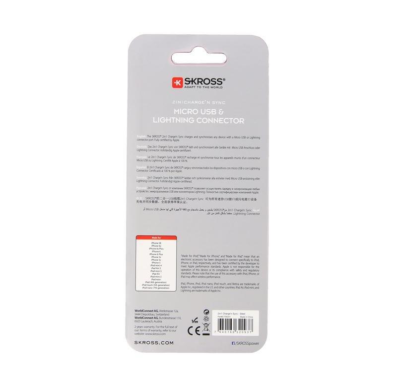 Skross Steel Line 2 In 1 Charge N Sync Micro USB/Lightning Connector Cable, , large image number 3