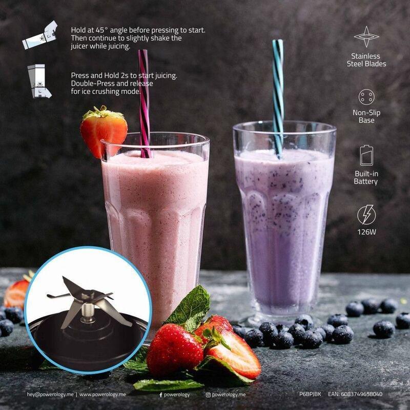 Powerology Portable 6-Blade Juicer with 450ml Container - Black, , large image number 1
