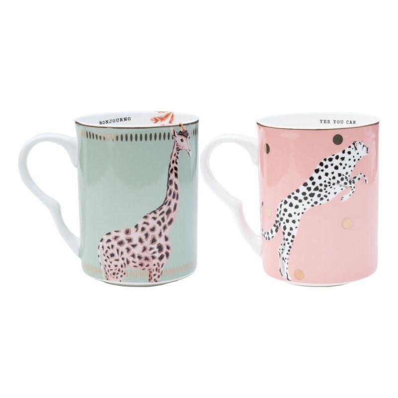 Yvonne Ellen Cheetah And Giraffe Mugs (Set of 2), , large image number 0