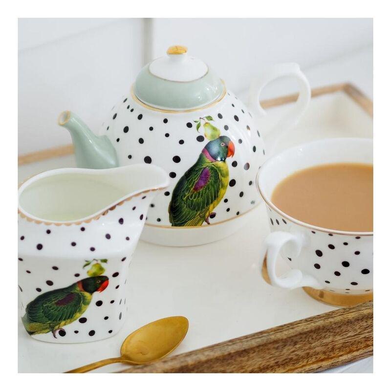 Yvonne Ellen Tea For One Teapot & Cup - Parrot Polka Dots, , large image number 1