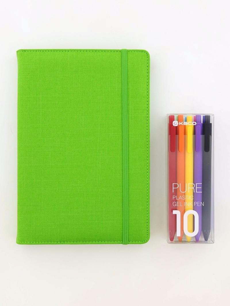 Kaco Memory Light Green A5 Notebook With Folder & Pure Soft Touch Gel Pen (10 Piece), , medium