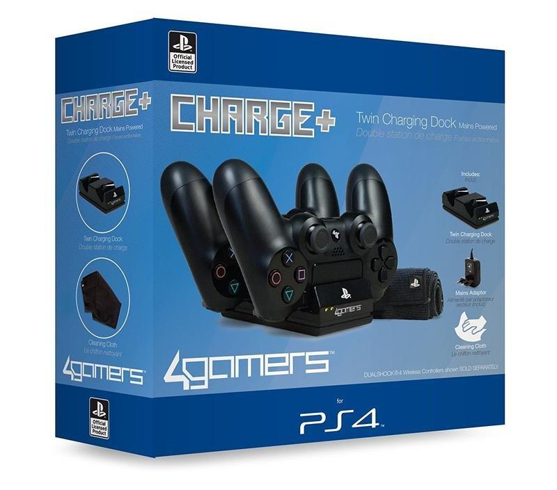 4 Gamers Twin Charger with Cleaning Cloth for PS4 Black, , large image number 0