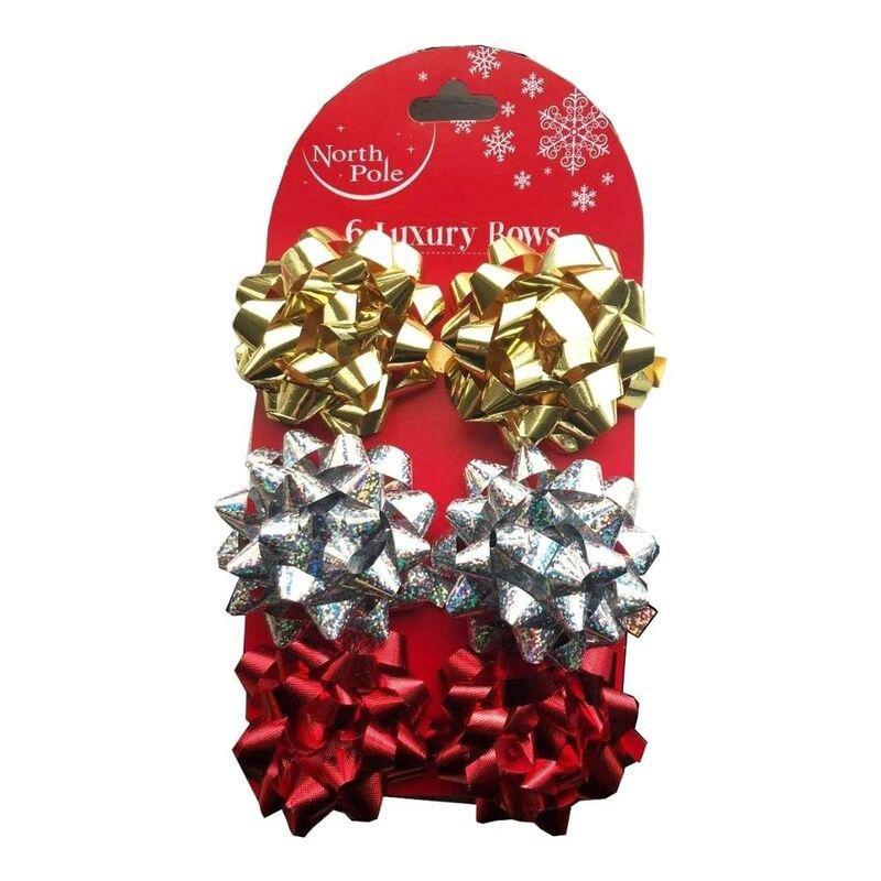 Eurowrap 6PC Xmas Bows Mixed Christmas Ribbon, , large image number 0
