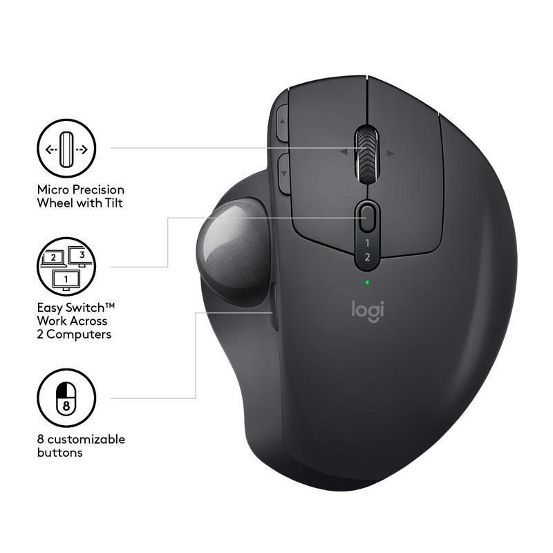 Logitech 910-005179 MX Ergo Wireless + Bluetooth Trackball Mouse Black, , large image number 1