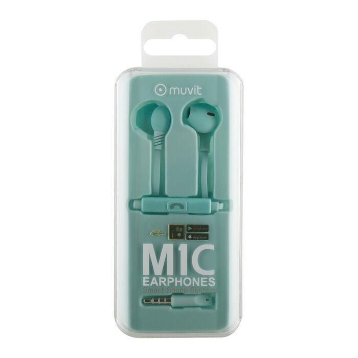 Muvit M1C 3.5mm Rubber Finish Turquoise In-Ear Earphones with Mic, , large image number 2