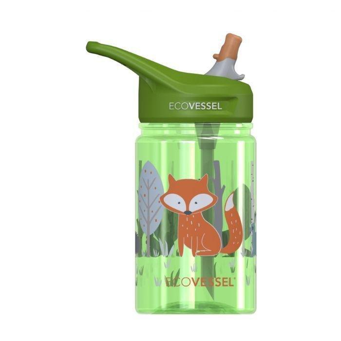 EcoVessel Fox splash Kids Water Bottle With Flip Straw 350ml, , large image number 0