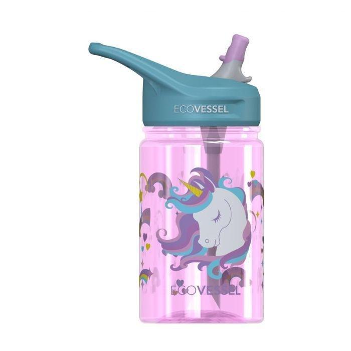EcoVessel Unicorn splash Kids Water Bottle With Flip Straw 350ml, , large image number 0