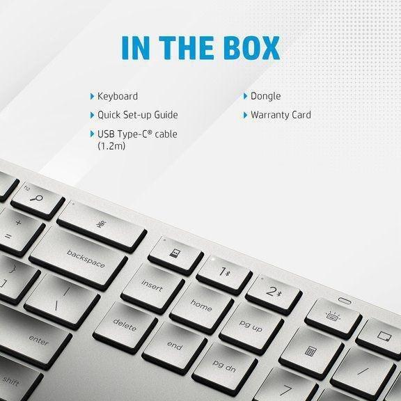 HP 970 Programmable Rechargeable Wireless Keyboard - Silver (Arabic/English), , medium