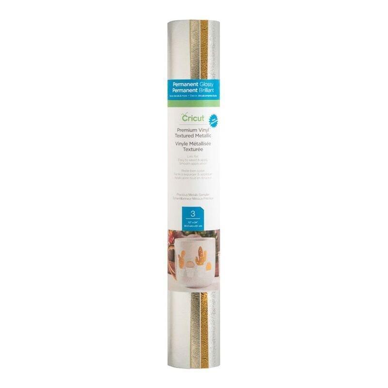 Cricut Premium Vinyl Permanent Sampler - Textured Metallic Precious Metals 30 x 60 cm (3 Sheets), , medium