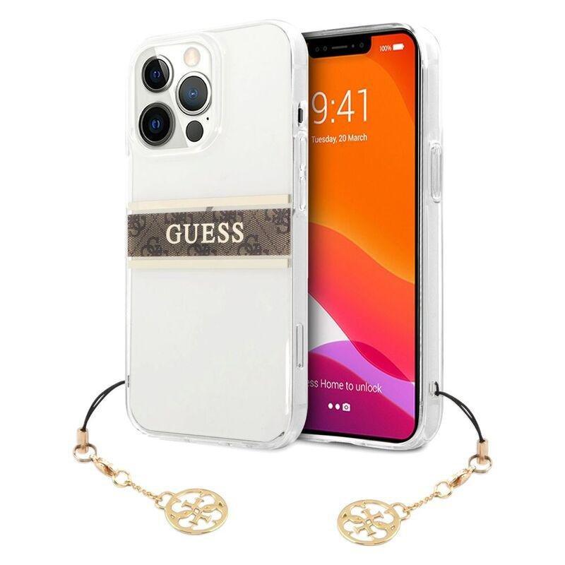 Guess PC/TPU Transparent Case 4G Stripe with Charm for iPhone 13 Pro Brown, , large image number 0