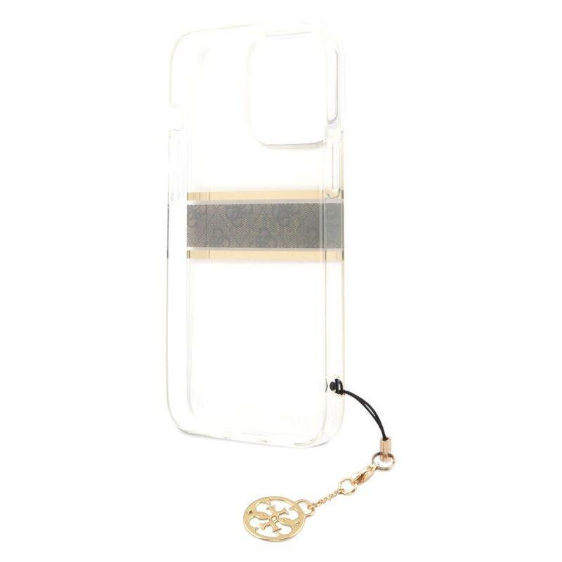 Guess PC/TPU Transparent Case 4G Stripe with Charm for iPhone 13 Pro Brown, , large image number 2