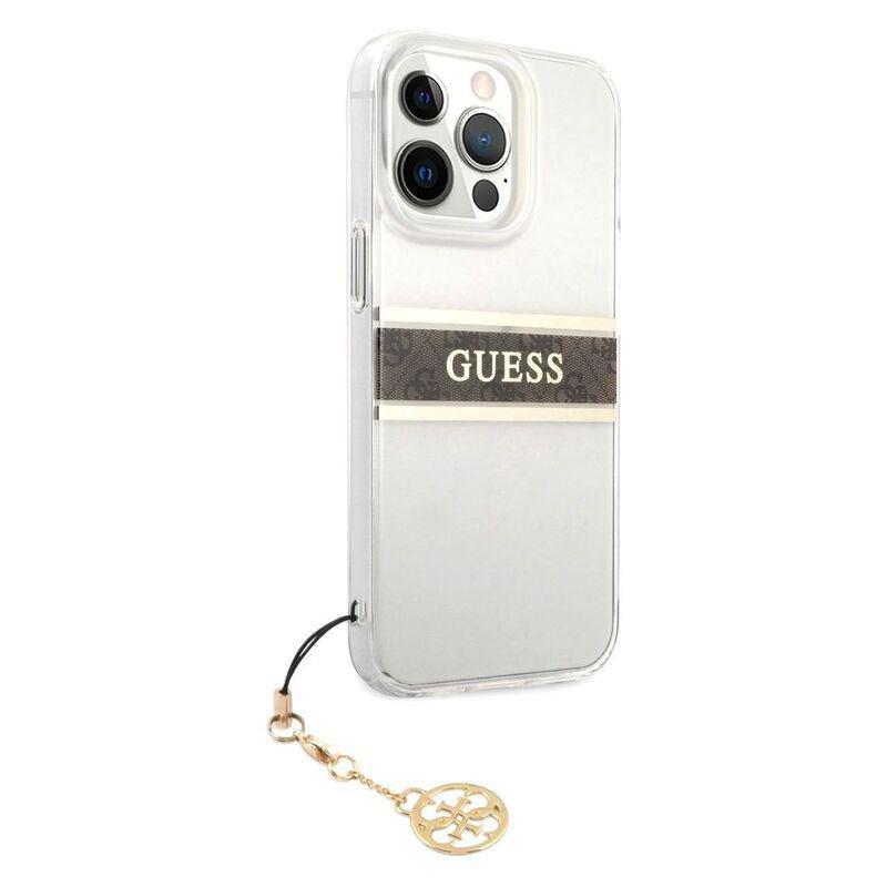 Guess PC/TPU Transparent Case 4G Stripe with Charm for iPhone 13 Pro Brown, , large image number 3