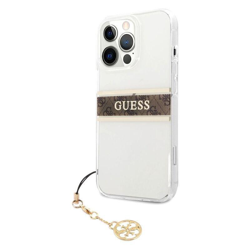 Guess PC/TPU Transparent Case 4G Stripe with Charm for iPhone 13 Pro Brown, , large image number 4