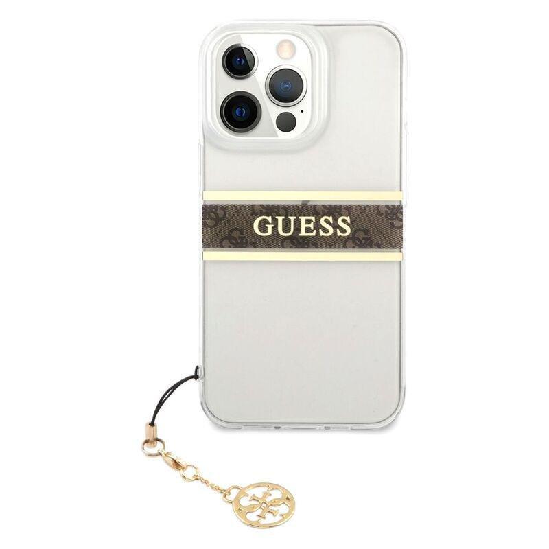 Guess PC/TPU Transparent Case 4G Stripe with Charm for iPhone 13 Pro Brown, , large image number 5