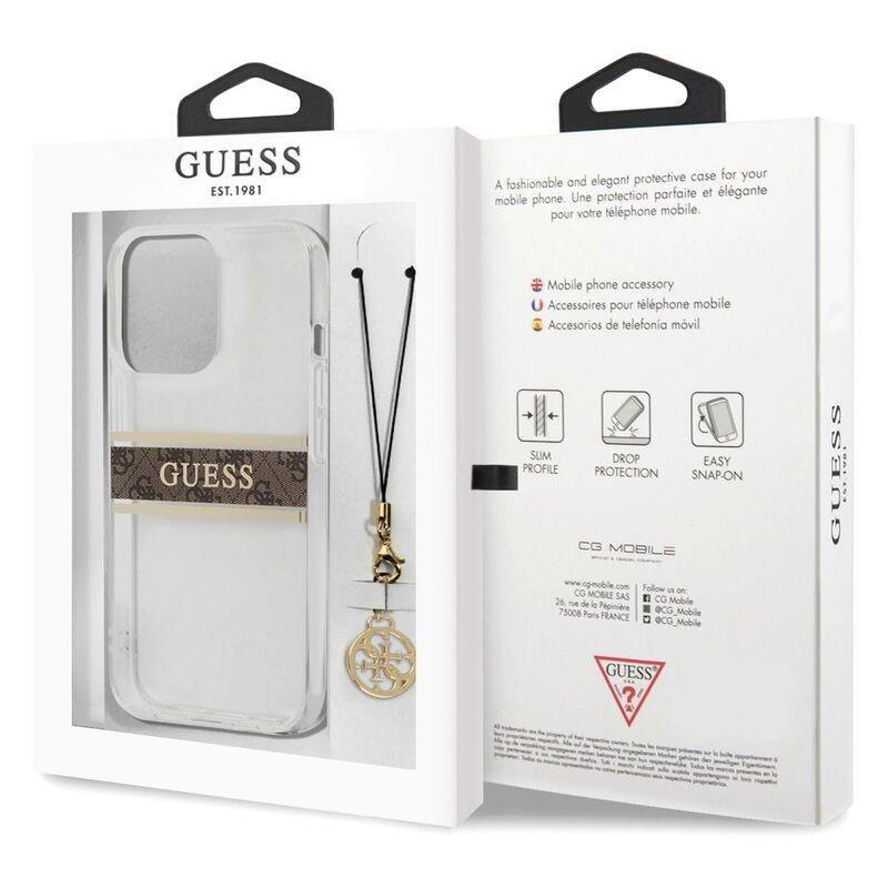 Guess PC/TPU Transparent Case 4G Stripe with Charm for iPhone 13 Pro Brown, , large image number 7