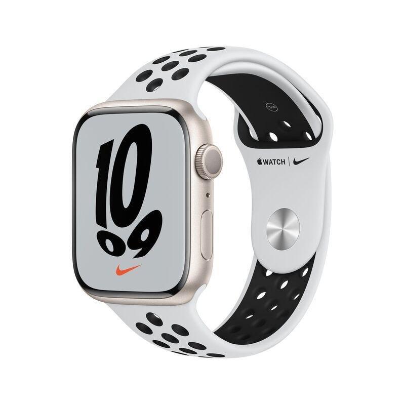 Apple Watch Nike Series 7 GPS 45mm Starlight Aluminium Case with Pure Platinum/Black Nike Sport Band, , large image number 0