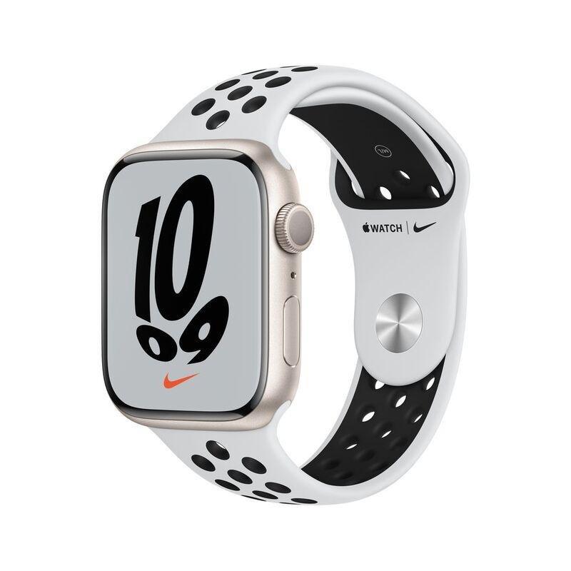 APPLE - Apple Watch Nike Series 7 GPS 45mm Starlight Aluminium Case with Pure Platinum/Black Nike Sport Band