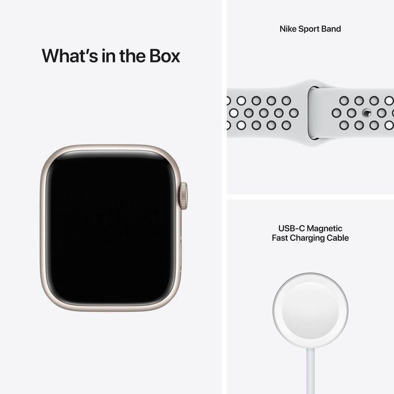 Apple Watch Nike Series 7 GPS 45mm Starlight Aluminium Case with Pure Platinum/Black Nike Sport Band, , large image number 7