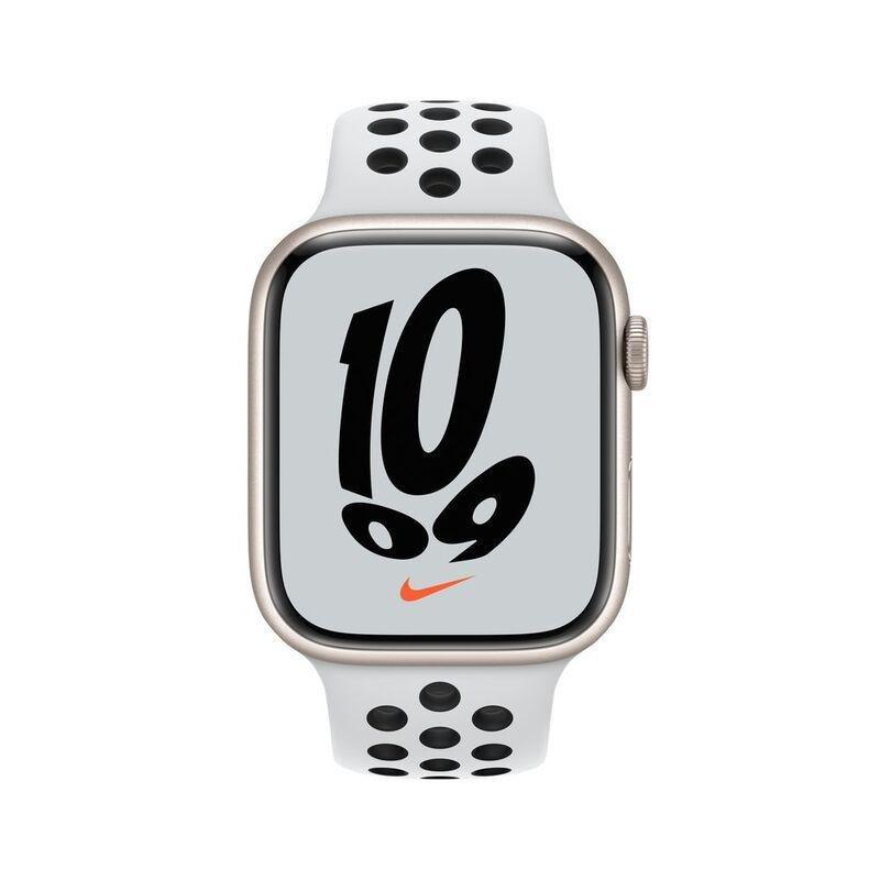 Apple Watch Nike Series 7 GPS 45mm Starlight Aluminium Case with Pure Platinum/Black Nike Sport Band, , large image number 8