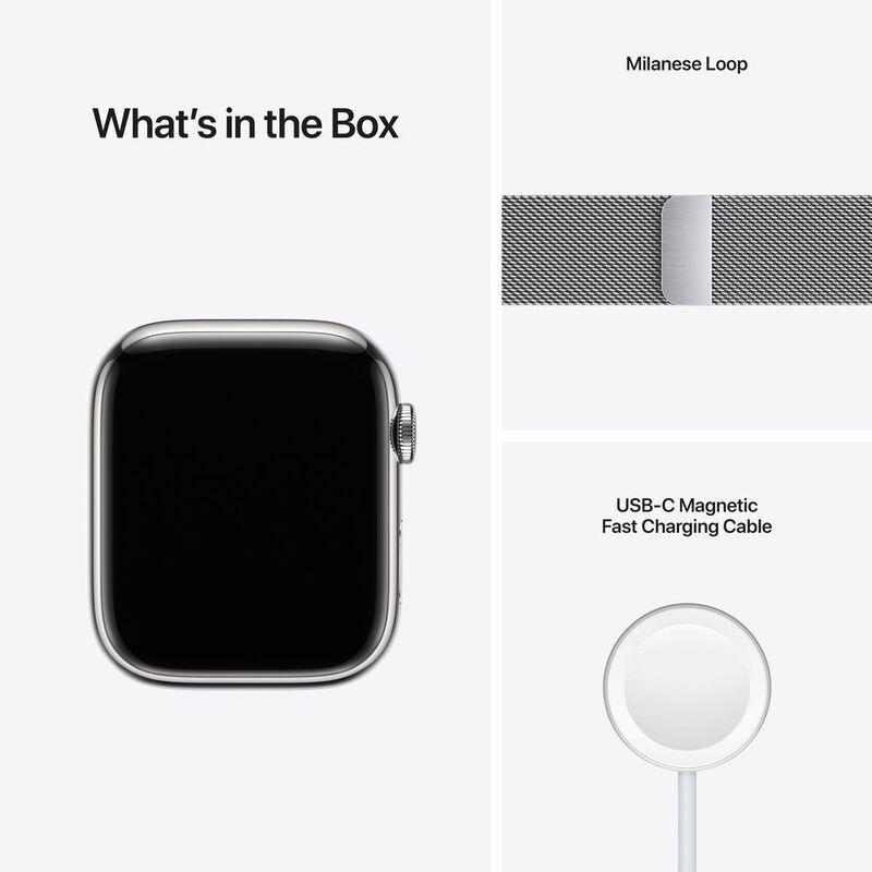 Apple Watch Series 7 GPS + Cellular 45mm Silver Stainless Steel Case with Silver Milanese Loop, , large image number 6