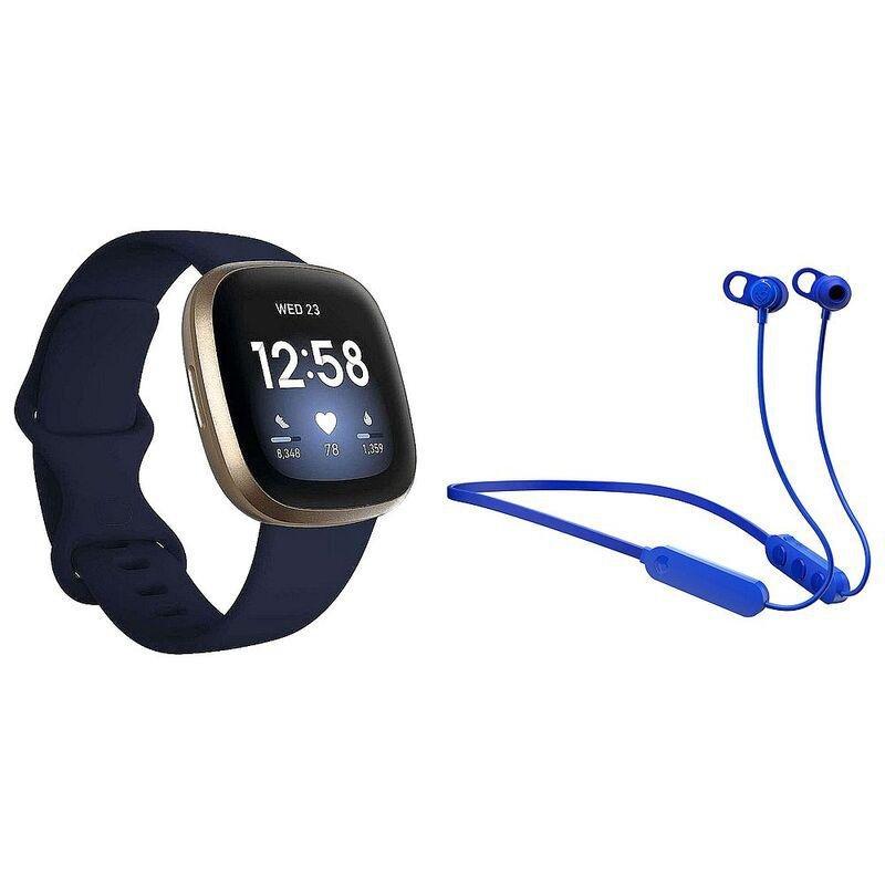 Fitbit Versa 3 Smartwatch Midnight/Soft Gold & Skullcandy Jib+ Wireless Earphones Blue (Bundle), , large image number 0