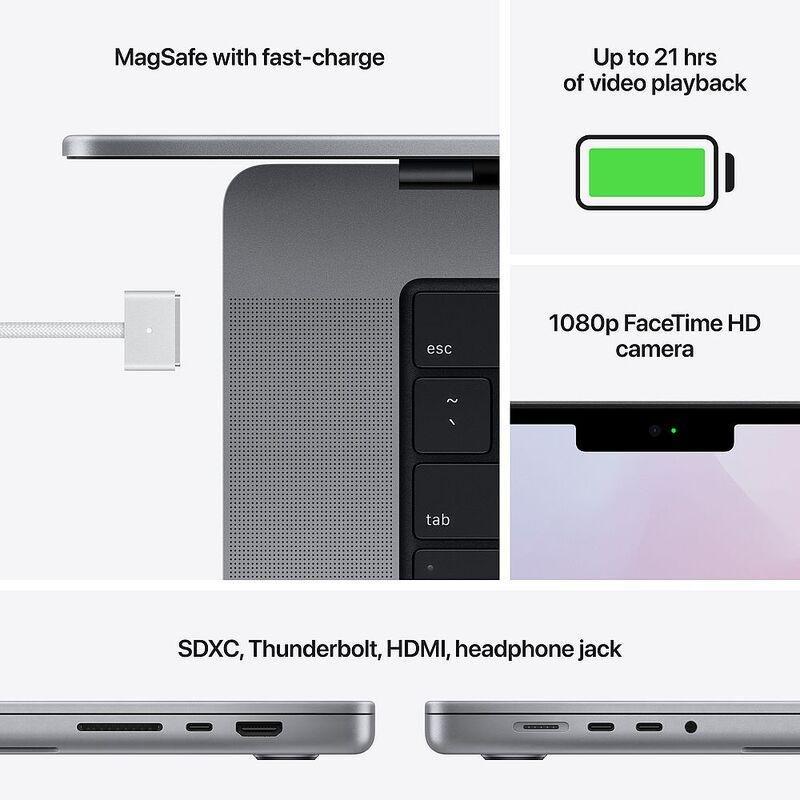 Apple MacBook Pro 16-inch Apple M1 Pro Chip/10-Core CPU and 16-Core GPU/512GB SSD - Space Grey (Arabic/English), , large image number 2